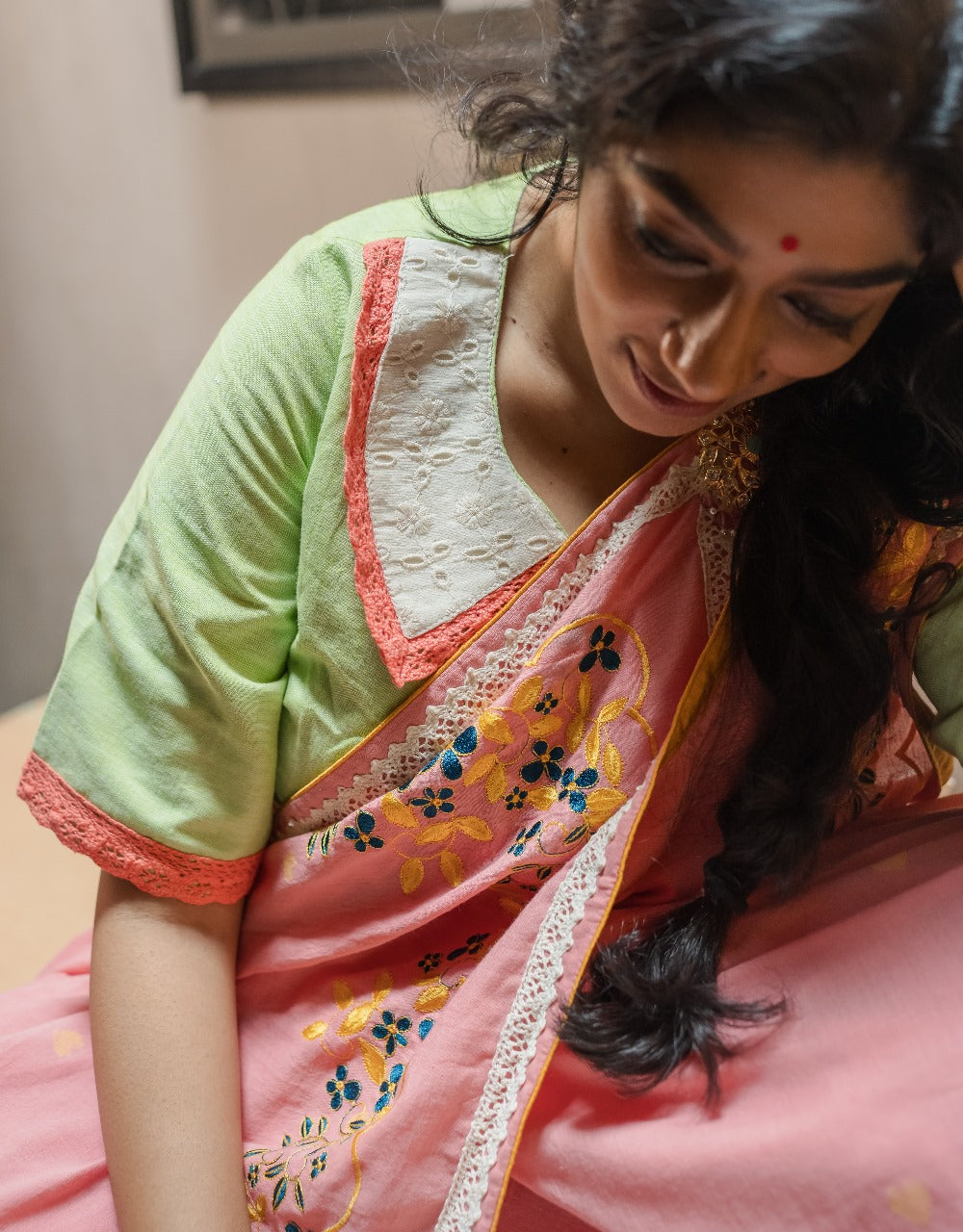 MINT GREEN DAFFODILS RUMAL BLOUSE