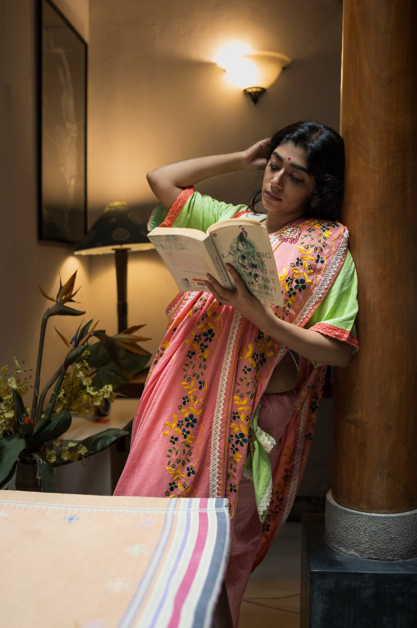 PEACH DAISY RUMAL SAREE