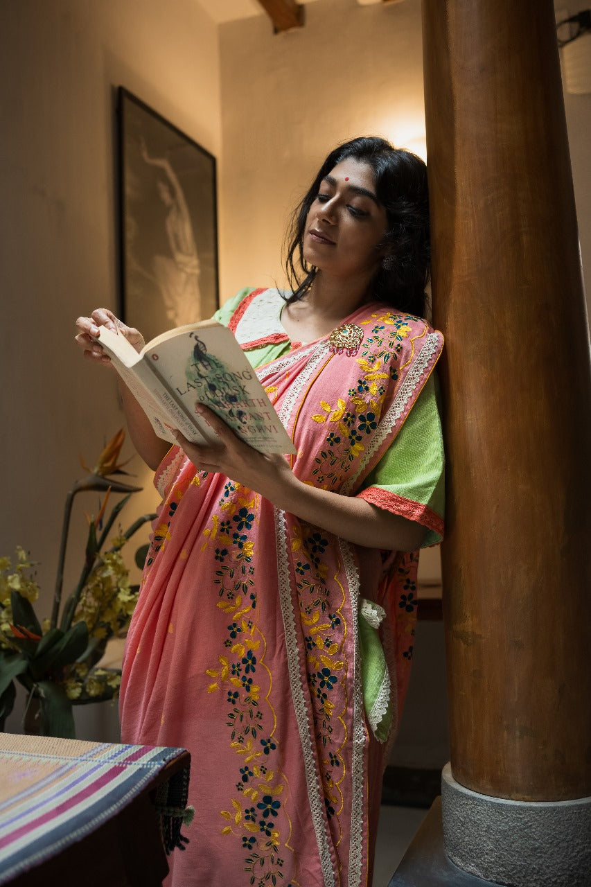 PEACH DAISY RUMAL SAREE