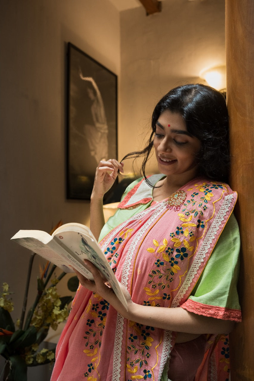 PEACH DAISY RUMAL SAREE