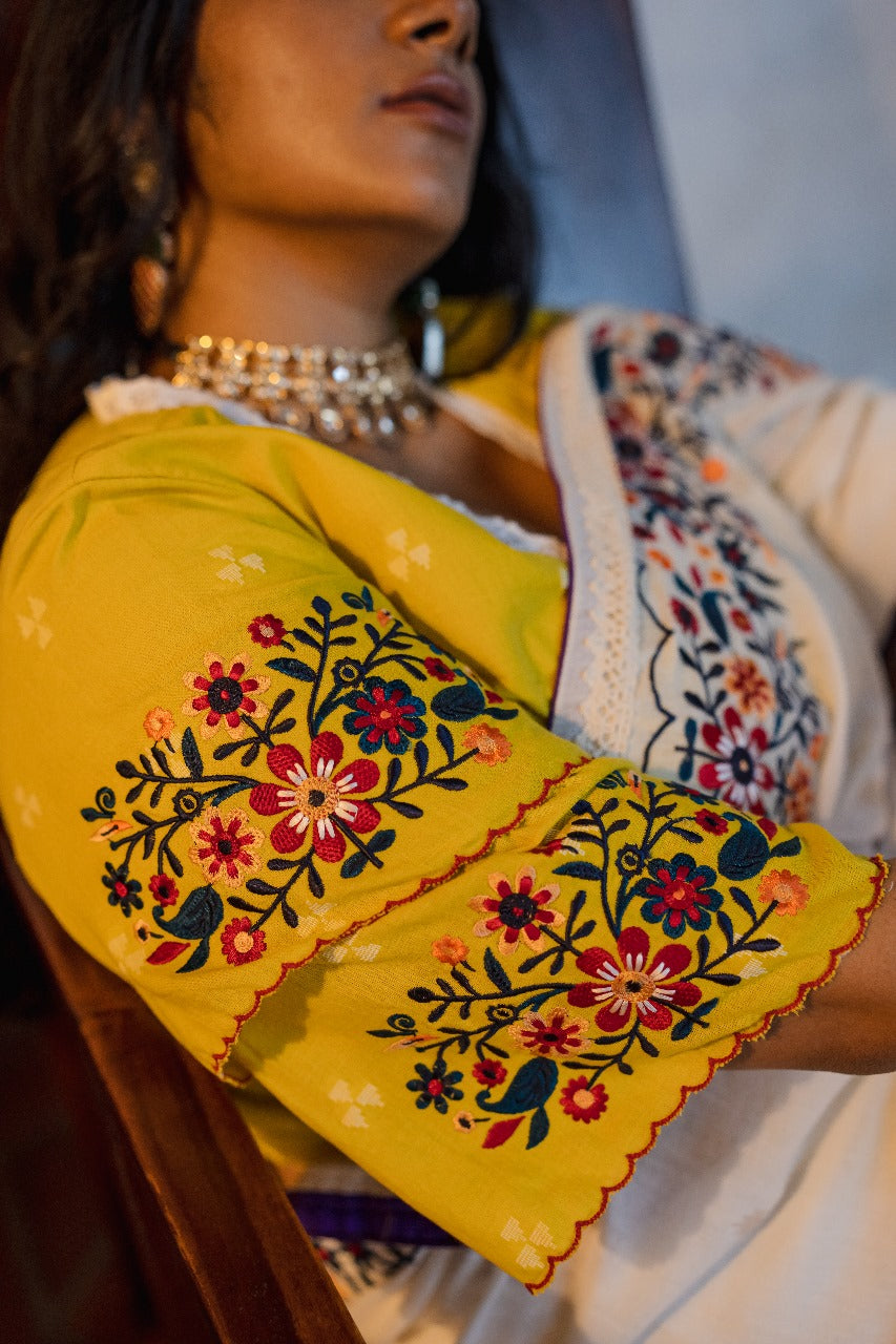 YELLOW VALLEY OF FLOWERS RUMAL BLOUSE