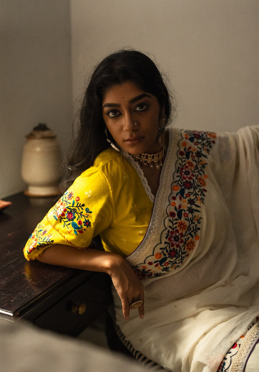YELLOW VALLEY OF FLOWERS RUMAL BLOUSE