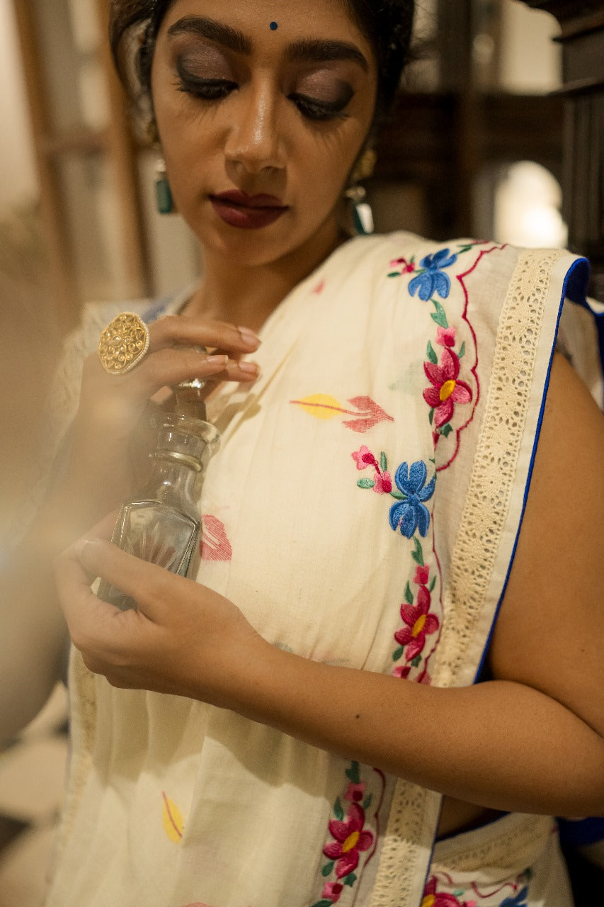 WHITE CAMELLIA RUMAL SAREE