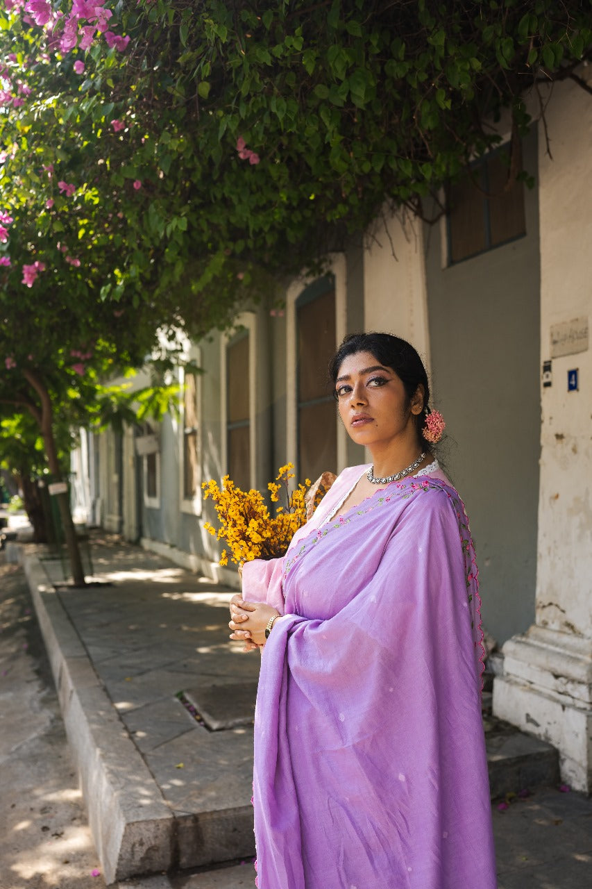 LAVENDER ROSE BUD RUMAL SAREE