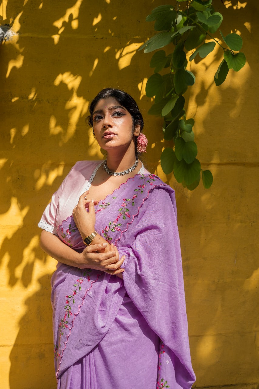 LAVENDER ROSE BUD RUMAL SAREE