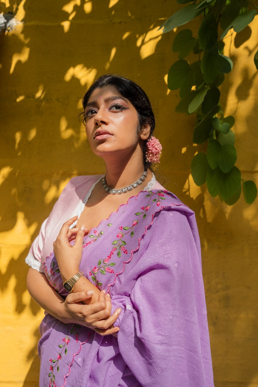 LAVENDER ROSE BUD RUMAL SAREE