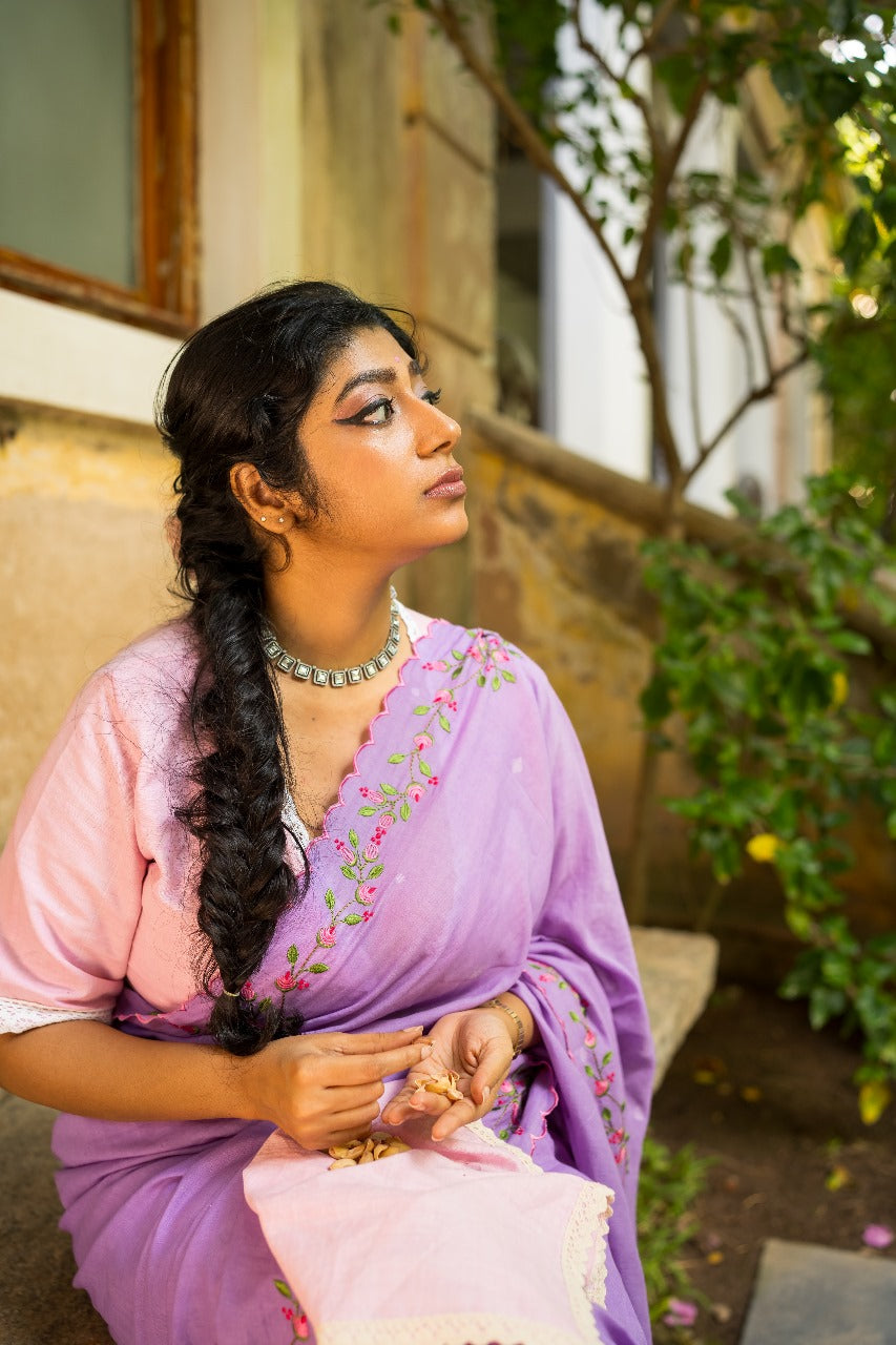 LAVENDER ROSE BUD RUMAL SAREE