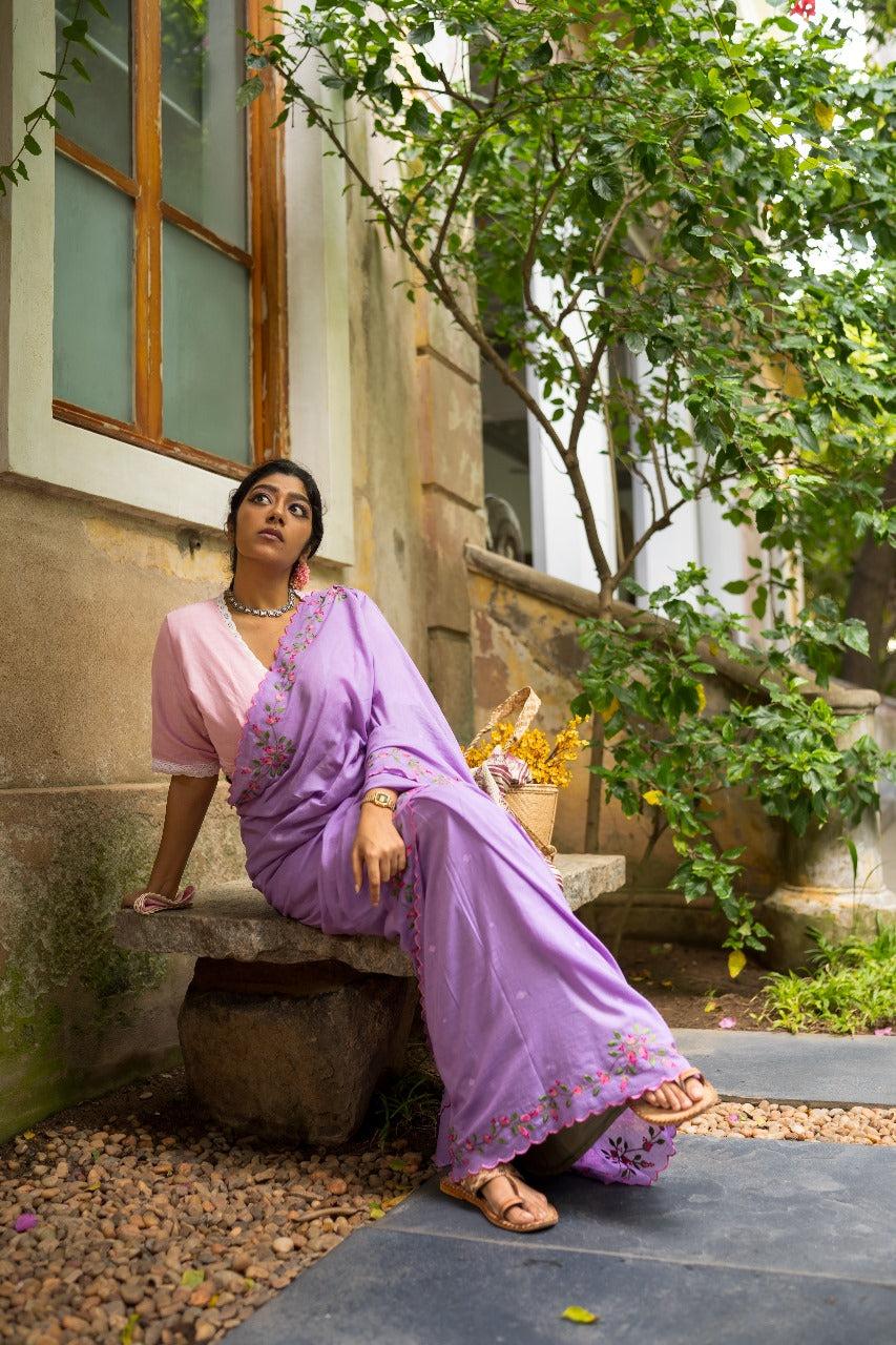 LAVENDER ROSE BUD RUMAL SAREE