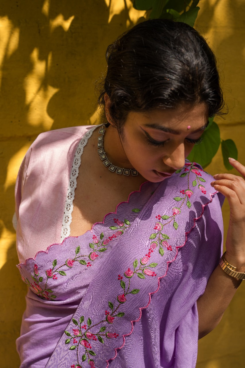 LAVENDER ROSE BUD RUMAL SAREE