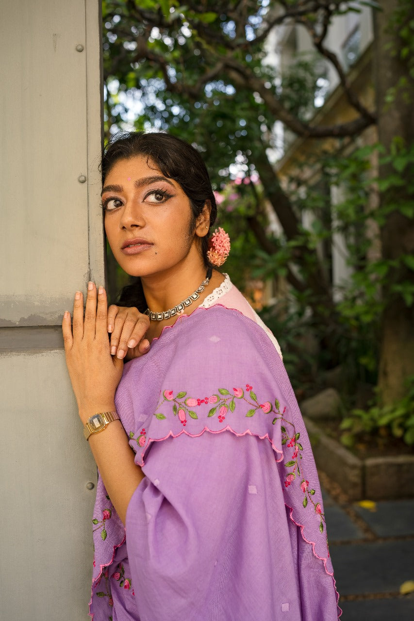 LAVENDER ROSE BUD RUMAL SAREE