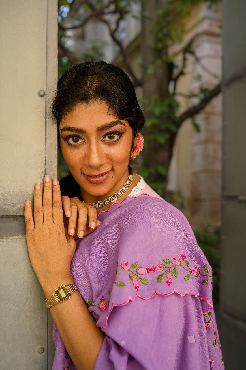 LAVENDER ROSE BUD RUMAL SAREE