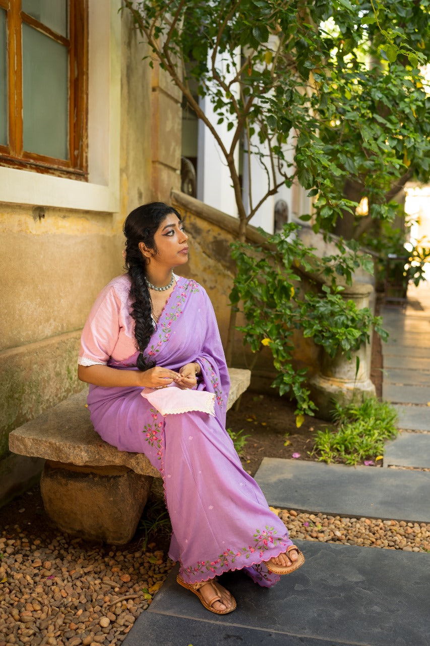 LAVENDER ROSE BUD RUMAL SAREE