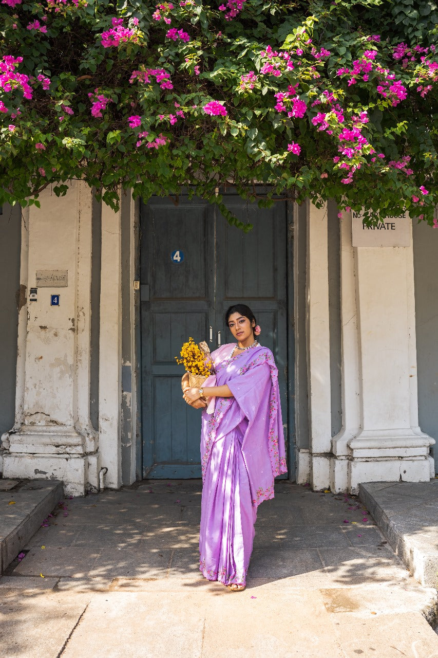 LAVENDER ROSE BUD RUMAL SAREE