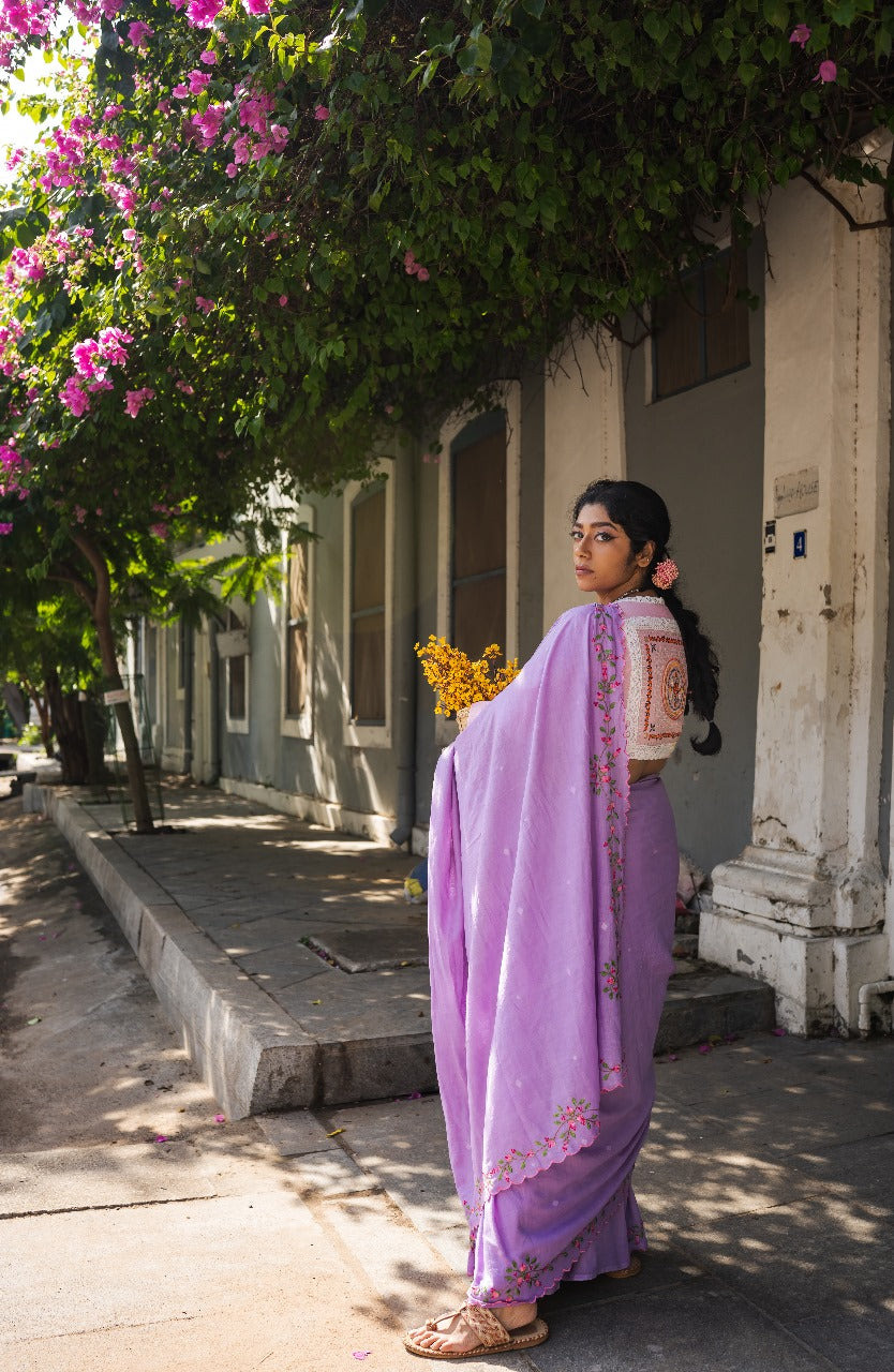 LAVENDER ROSE BUD RUMAL SAREE