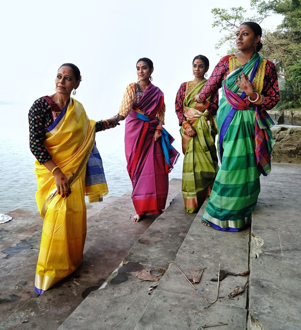 RASPBERRY ROSE WITH BLUE BORDER GOROD SAREE