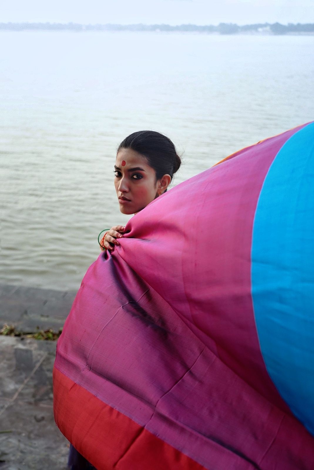 RASPBERRY ROSE WITH BLUE BORDER GOROD SAREE