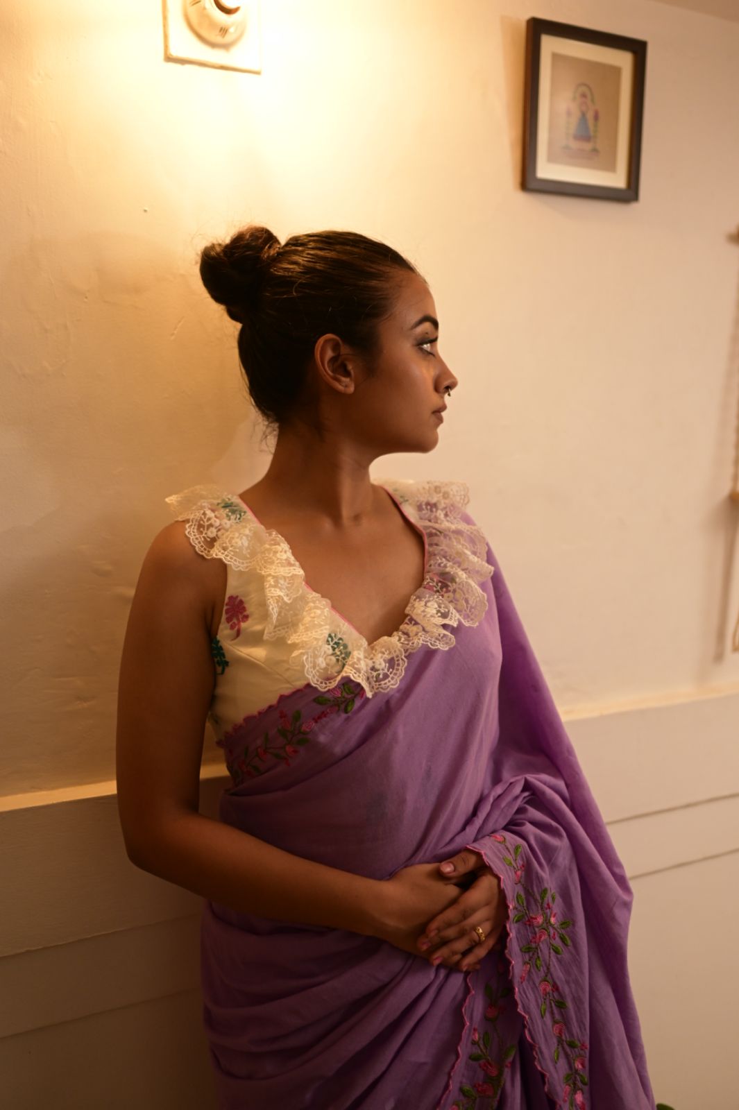 LAVENDER ROSE BUD RUMAL SAREE