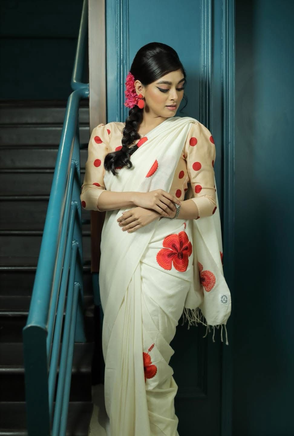 WHITE JABA SAREE