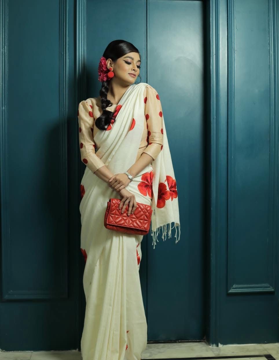 WHITE JABA SAREE