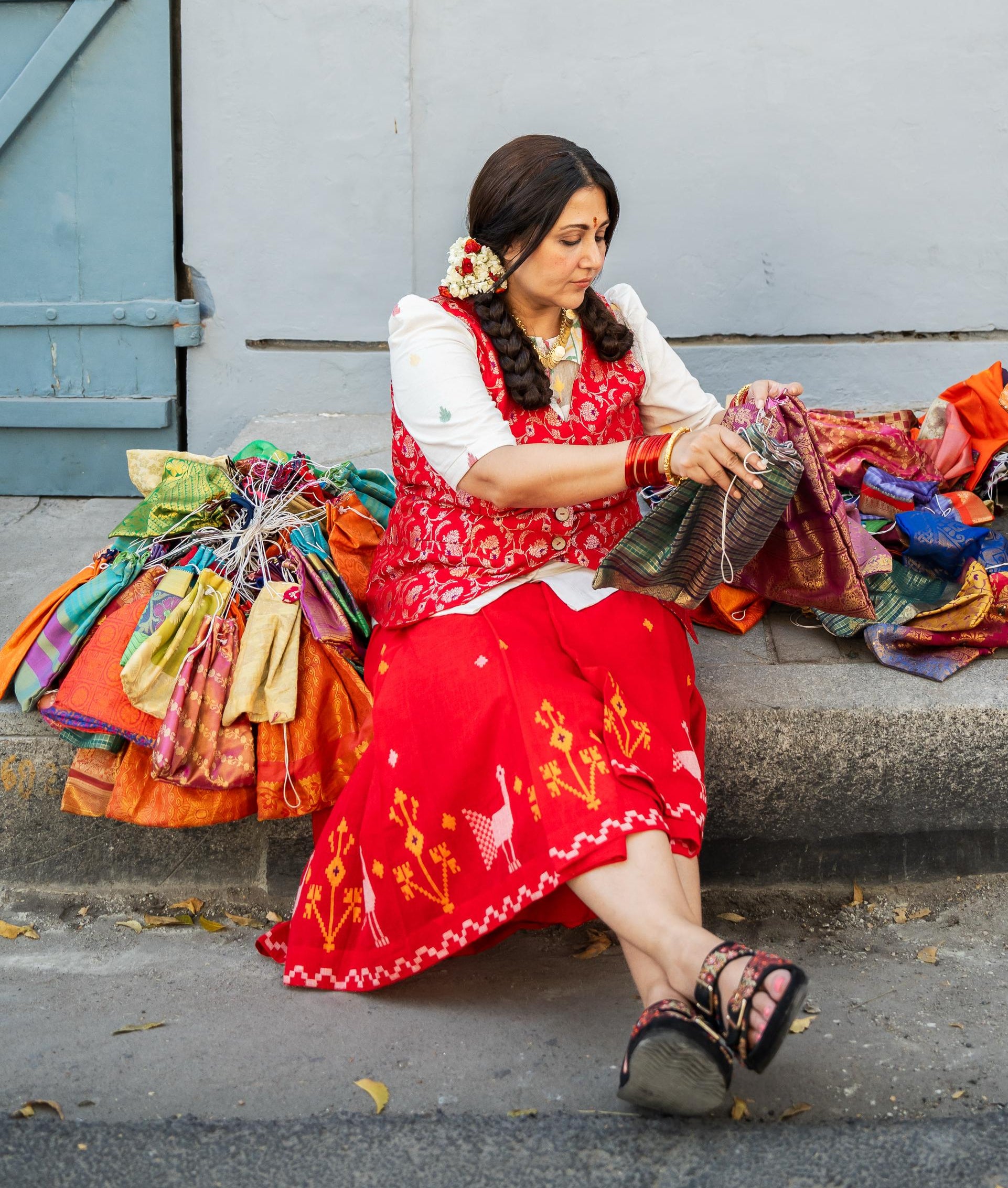 RED KUMKUM PLEATED SKIRT