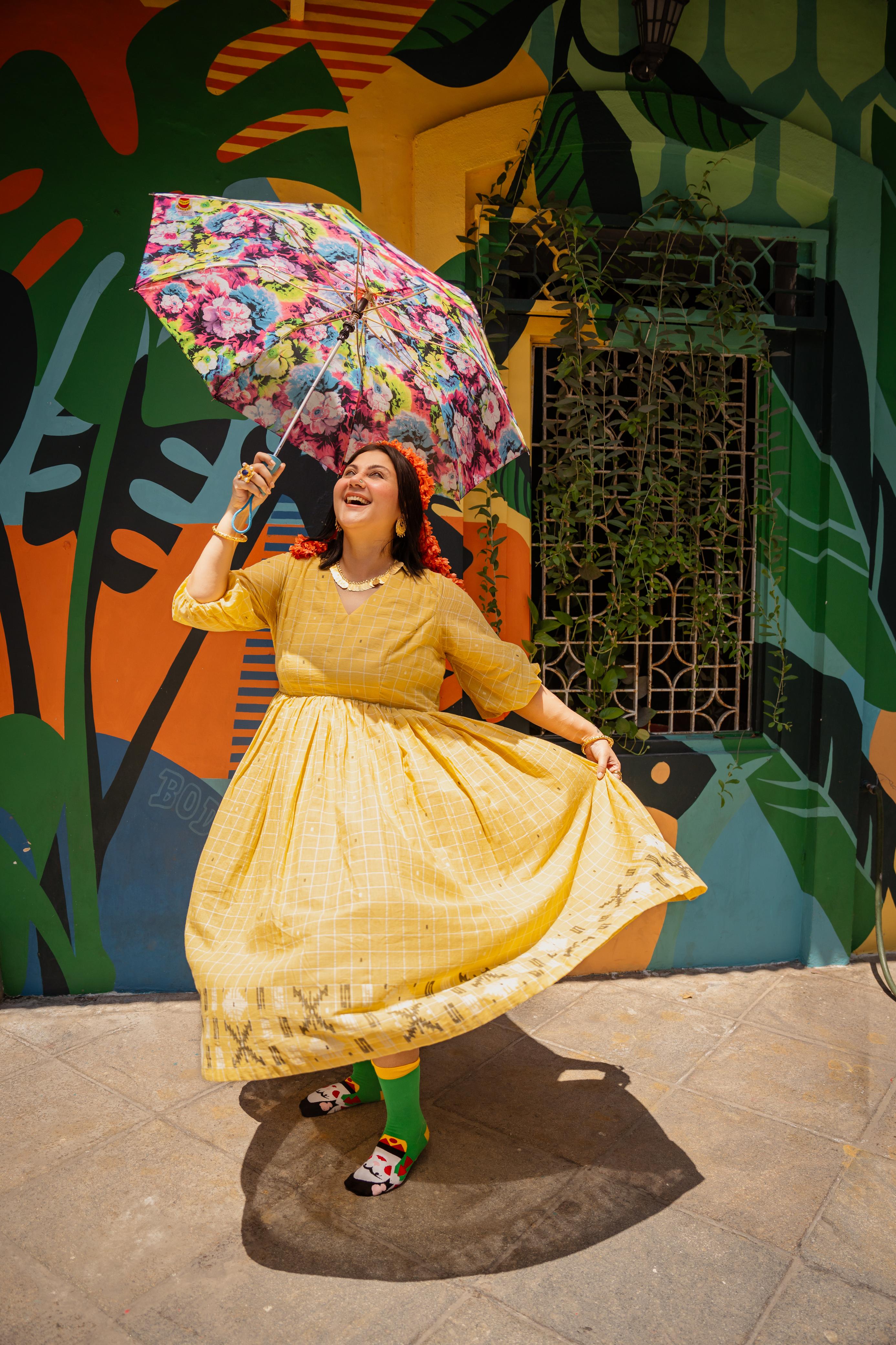 BUTTER DOSA JAMDANI GATHERED DRESS