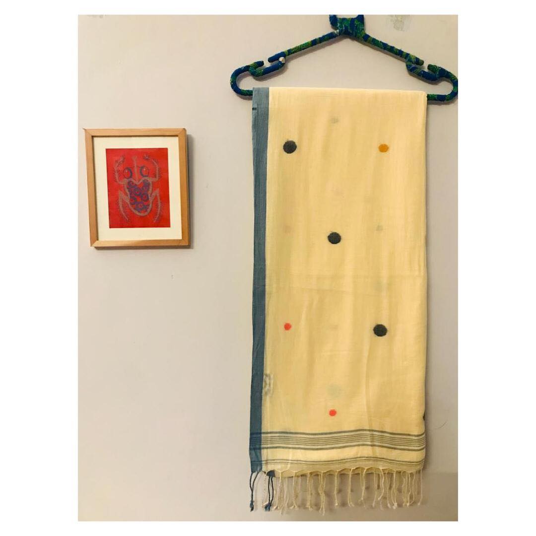 CREAM POLKA JAMDANI