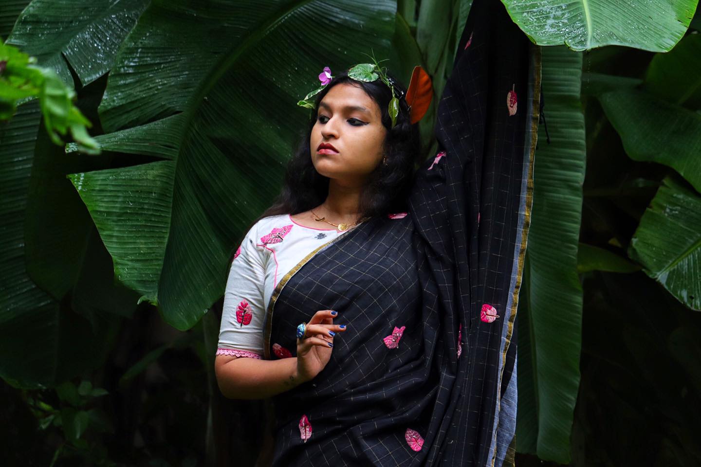 BLACK CHECK BOUGAINVILLEA (SAREE)