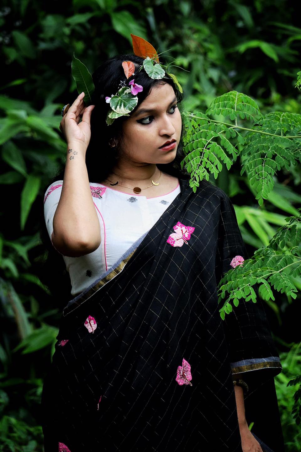 BLACK CHECK BOUGAINVILLEA (SAREE)