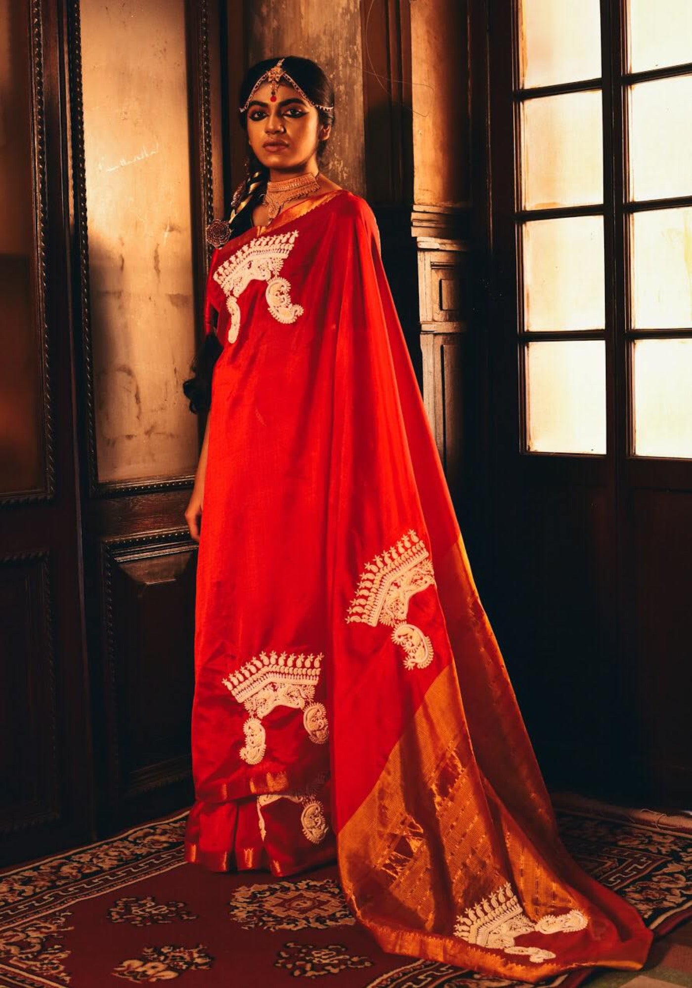 RED SILK MANGALGIRI DAAKER SAJ (SAREE)