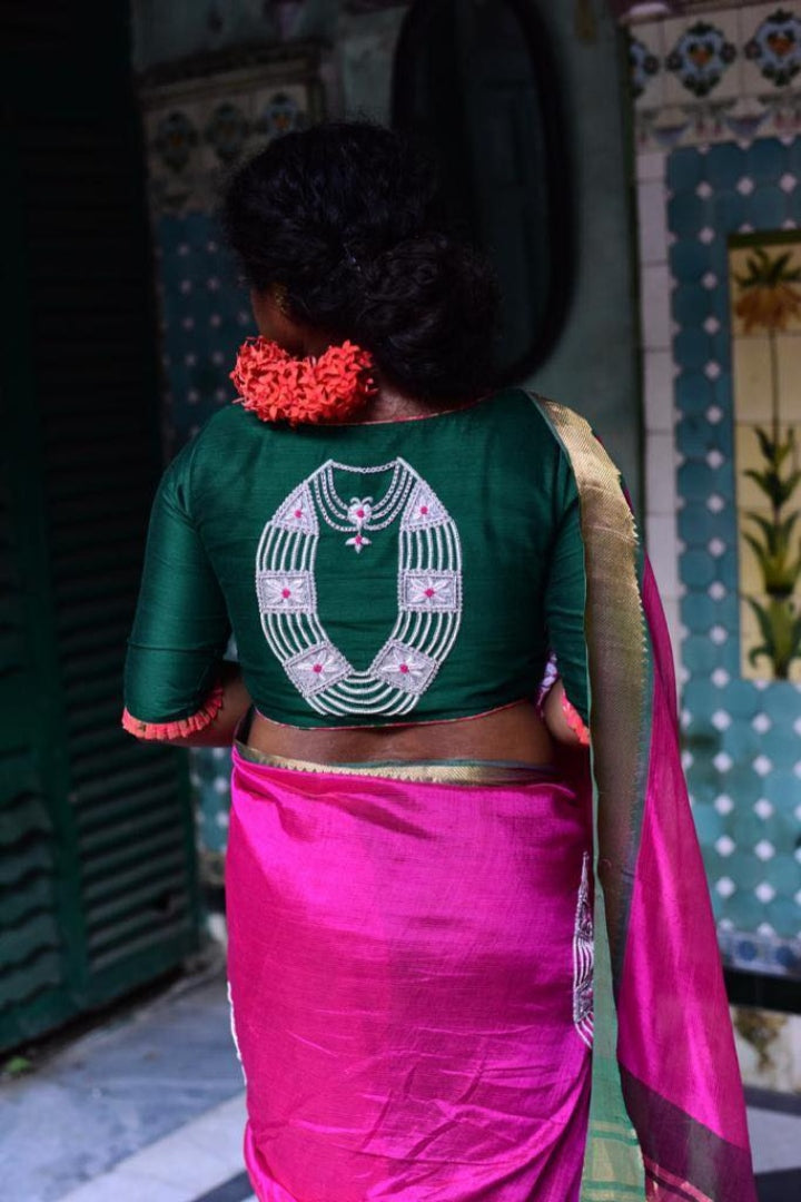 GREEN & SILVER THAKURER GOYNA (BLOUSE)