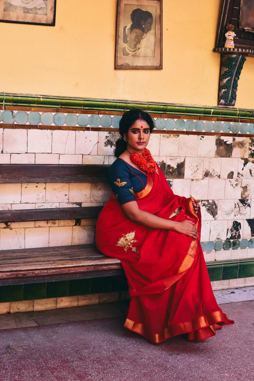 RED COTTON MANGALGIRI WITH LOTUS (SAREE)