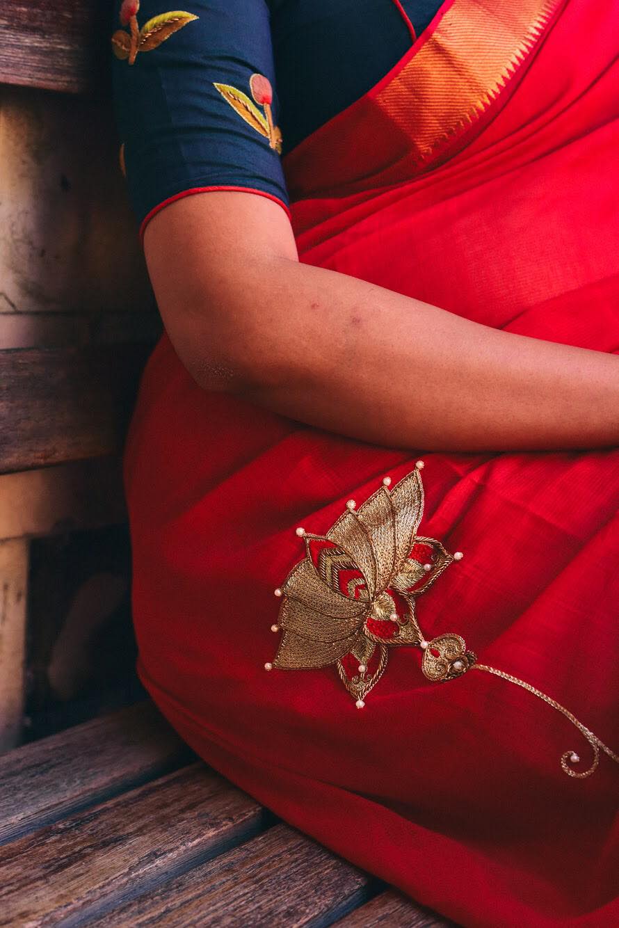 RED COTTON MANGALGIRI WITH LOTUS (SAREE)