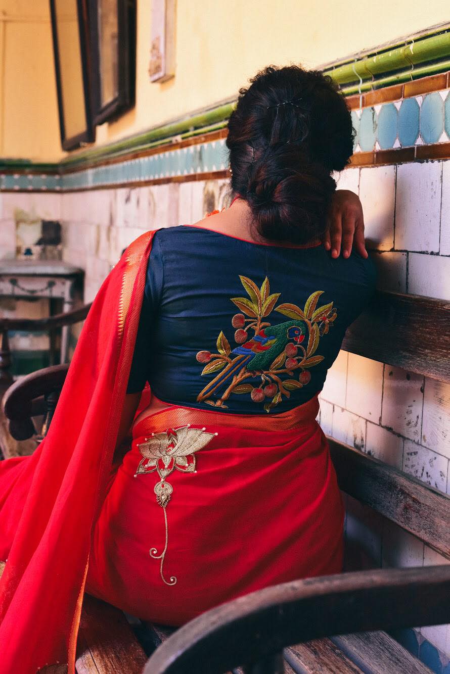 RED COTTON MANGALGIRI WITH LOTUS (SAREE)