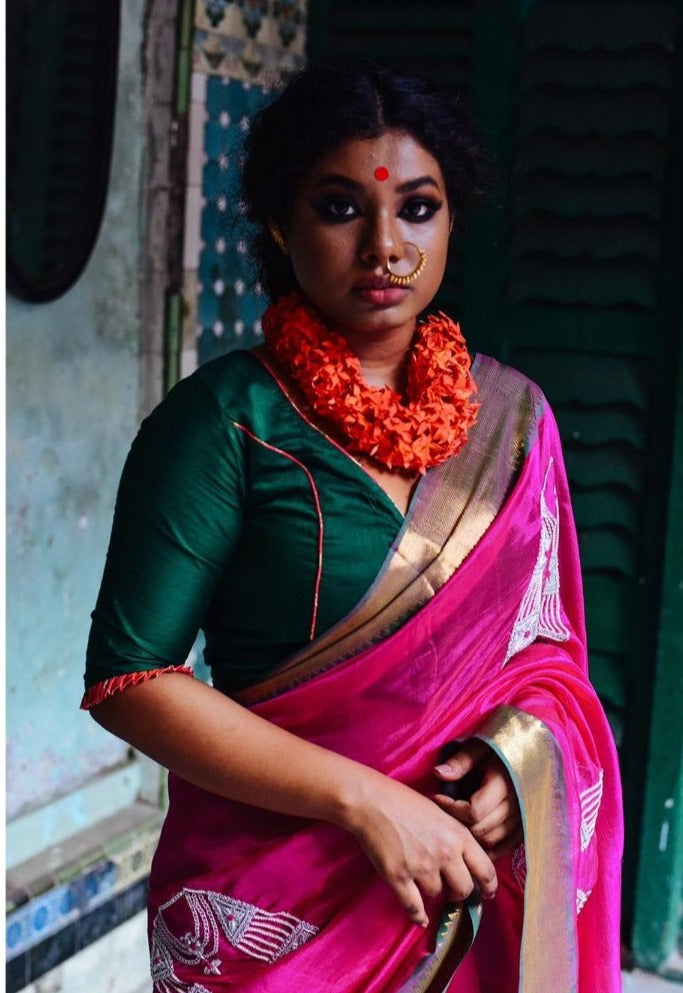 GREEN & SILVER THAKURER GOYNA (BLOUSE)