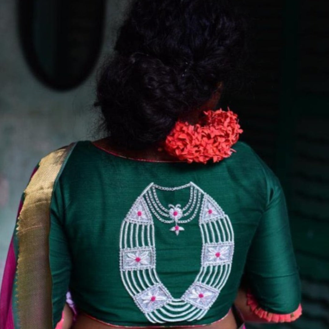 GREEN & SILVER THAKURER GOYNA (BLOUSE)
