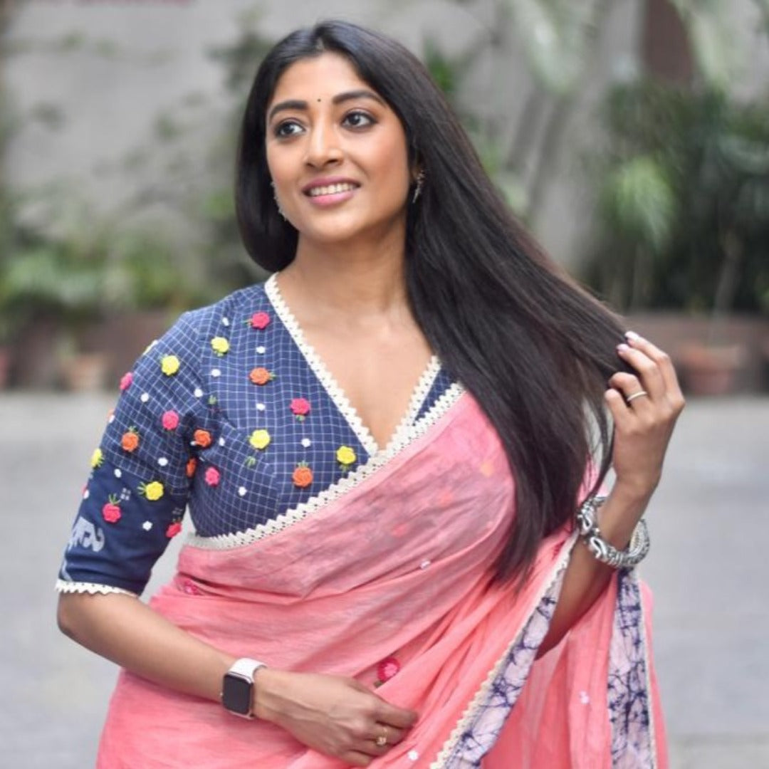 BLUE JAMDANI MULTI ROSE