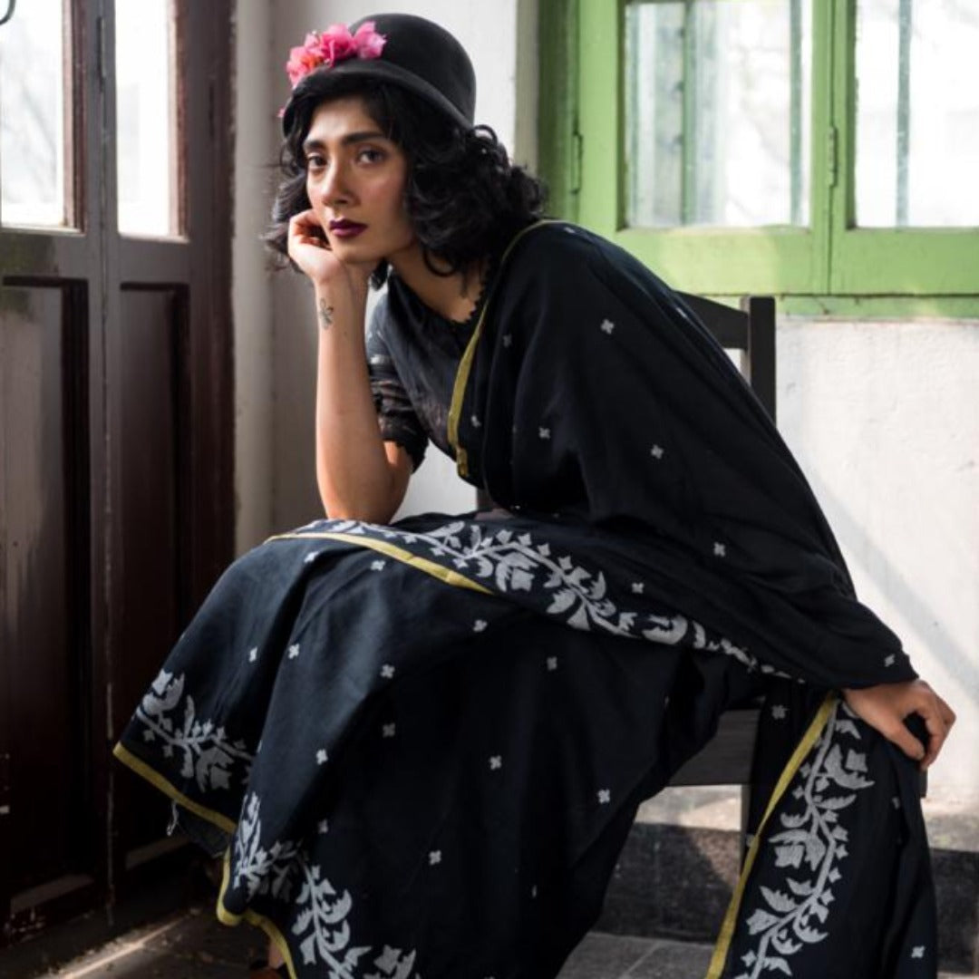 BLACK ANGURLATA JAMDANI SAREE