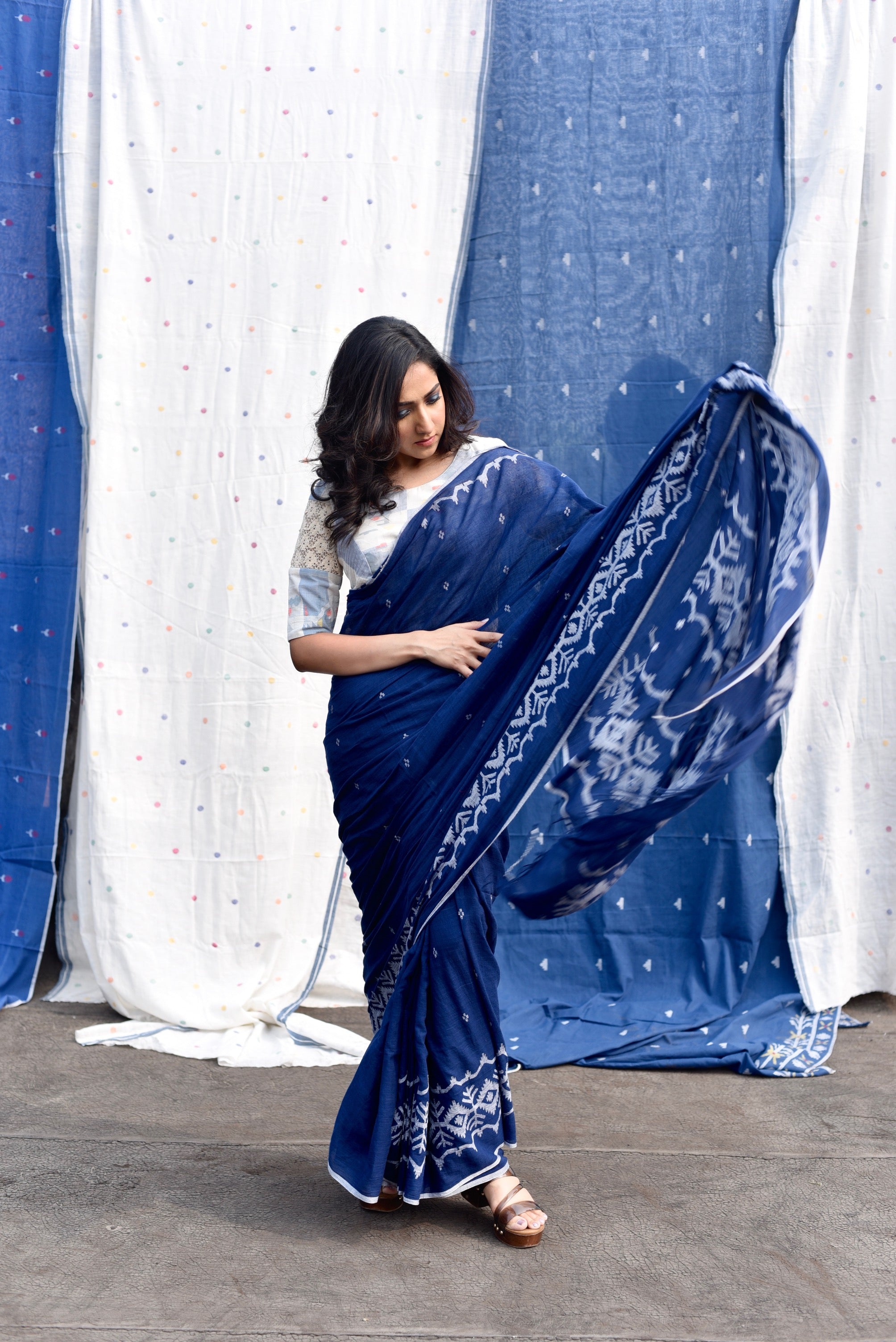 NAVY BLUE JAMDANI SAREE
