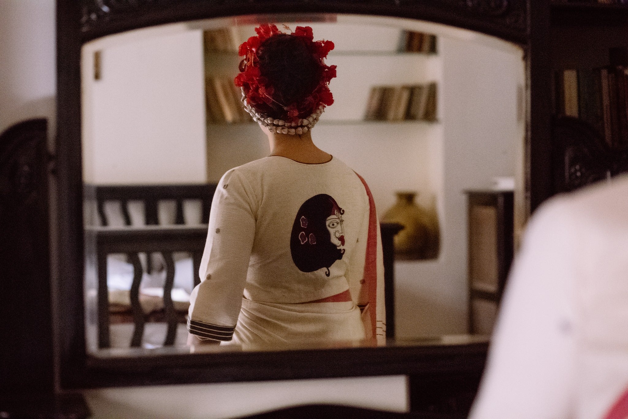 WHITE-RED BORDER KALI 1 SAREE