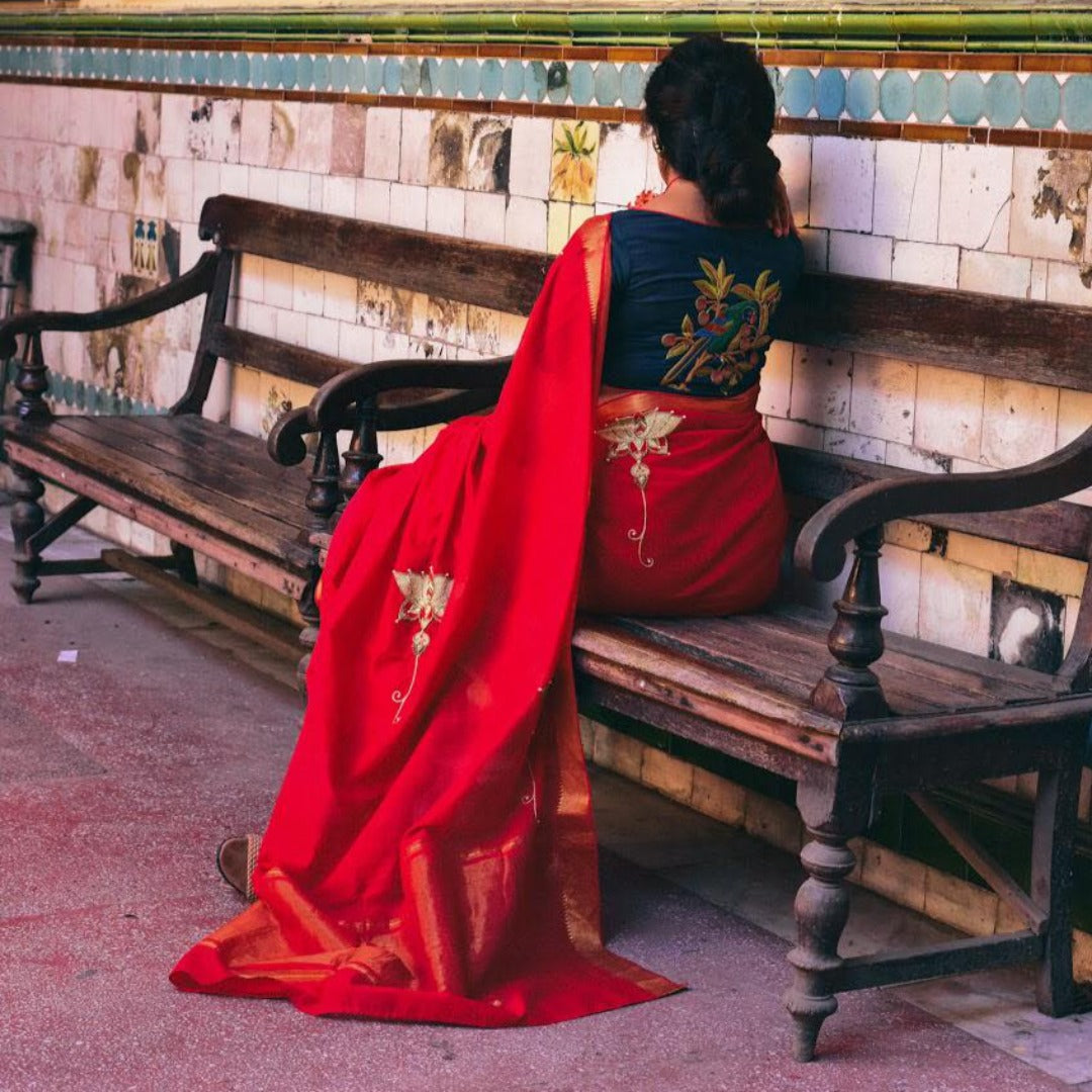 RED COTTON MANGALGIRI WITH LOTUS (SAREE)