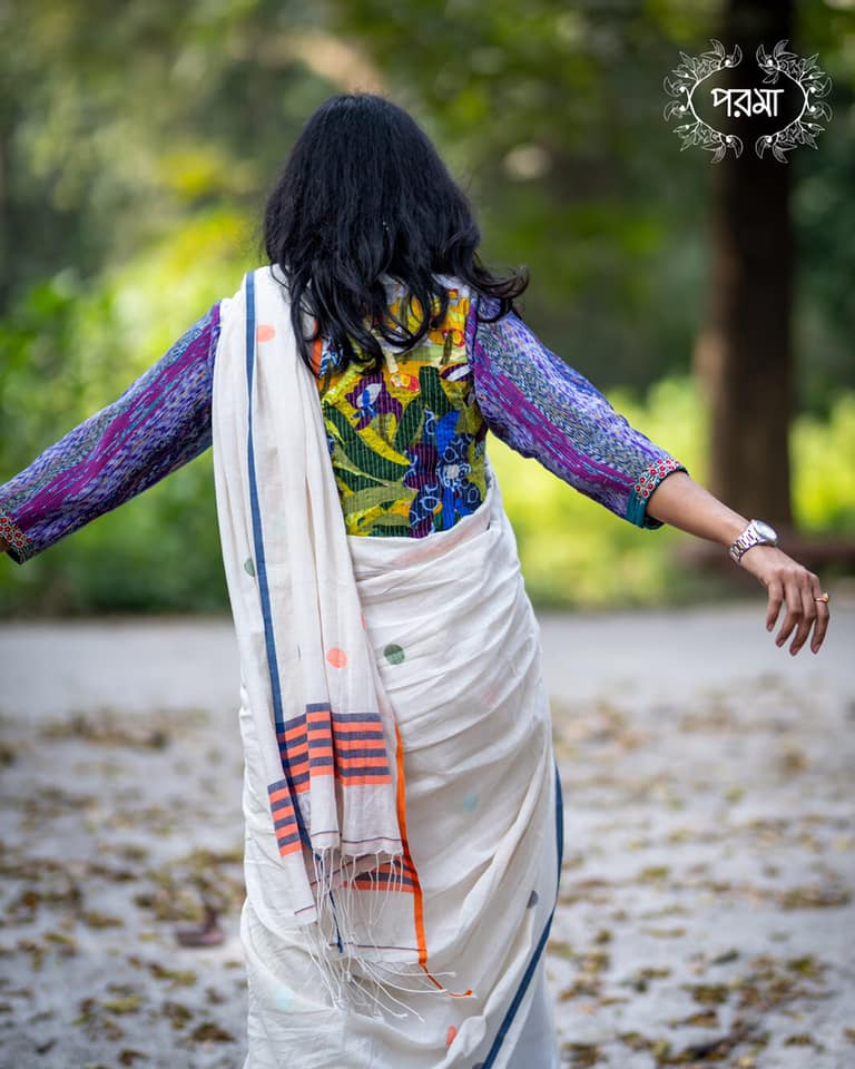 WHITE MULTI POLKA JAMDANI