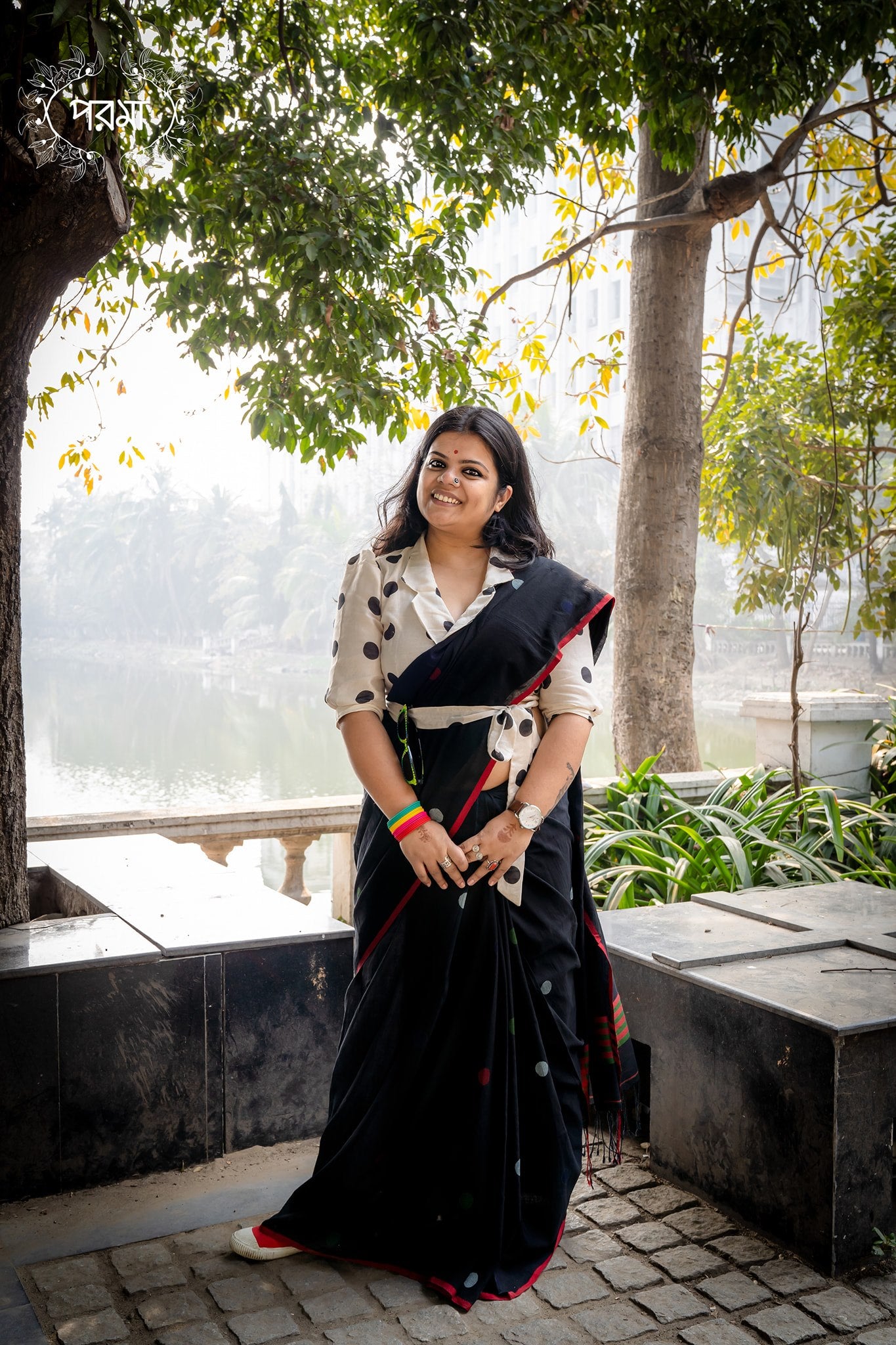 BLACK POLKA JAMDANI