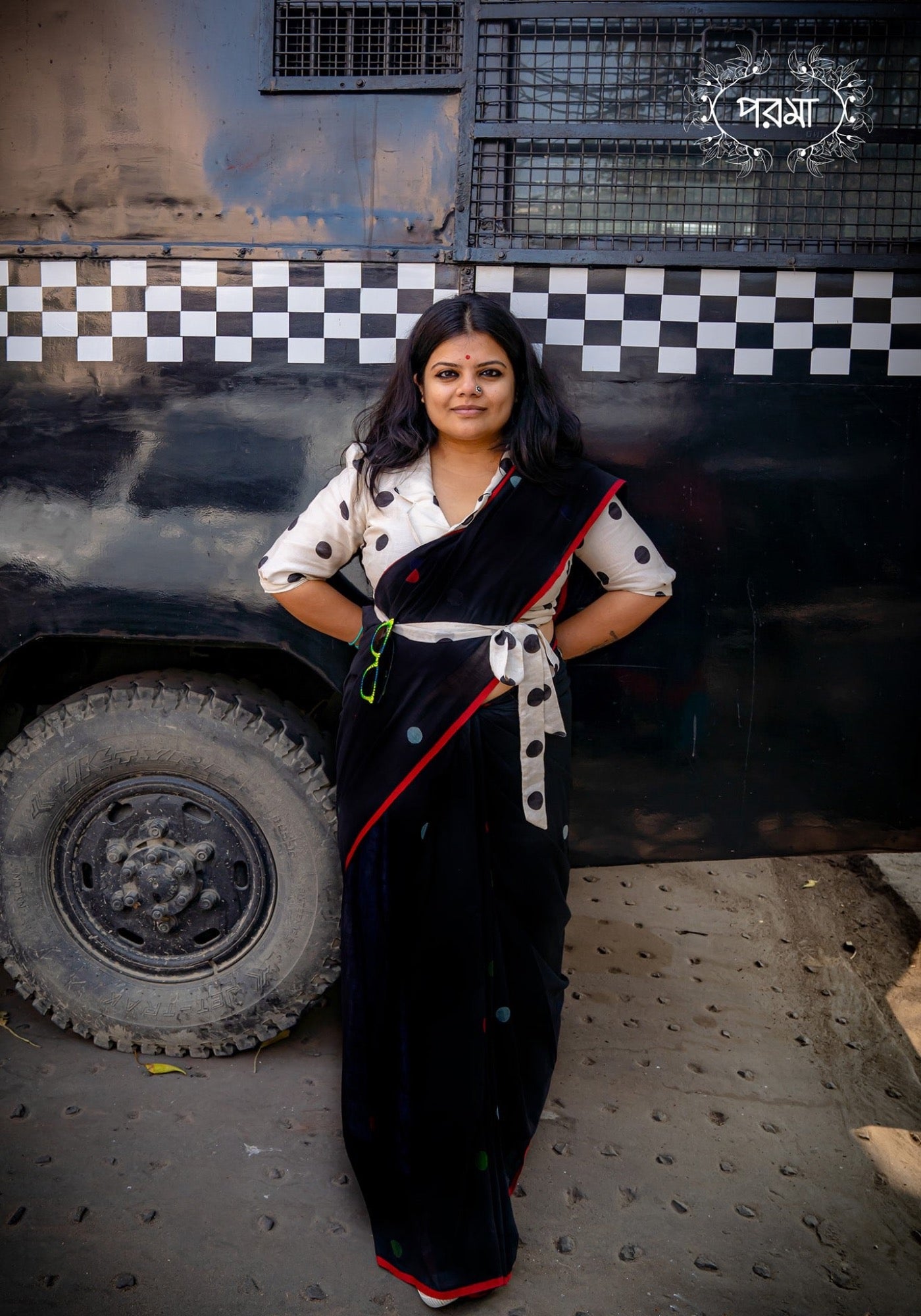 BLACK POLKA JAMDANI