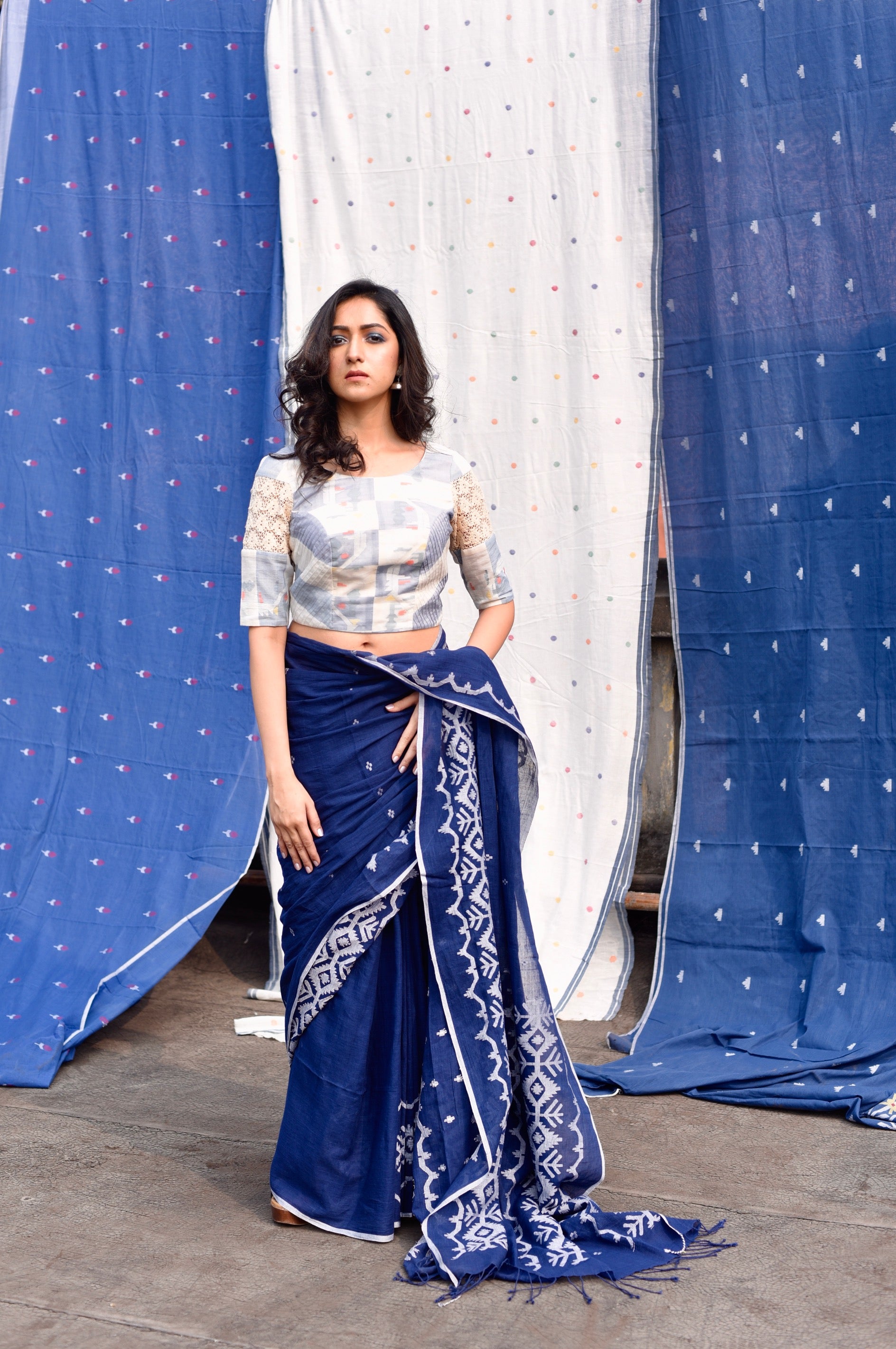 NAVY BLUE JAMDANI SAREE