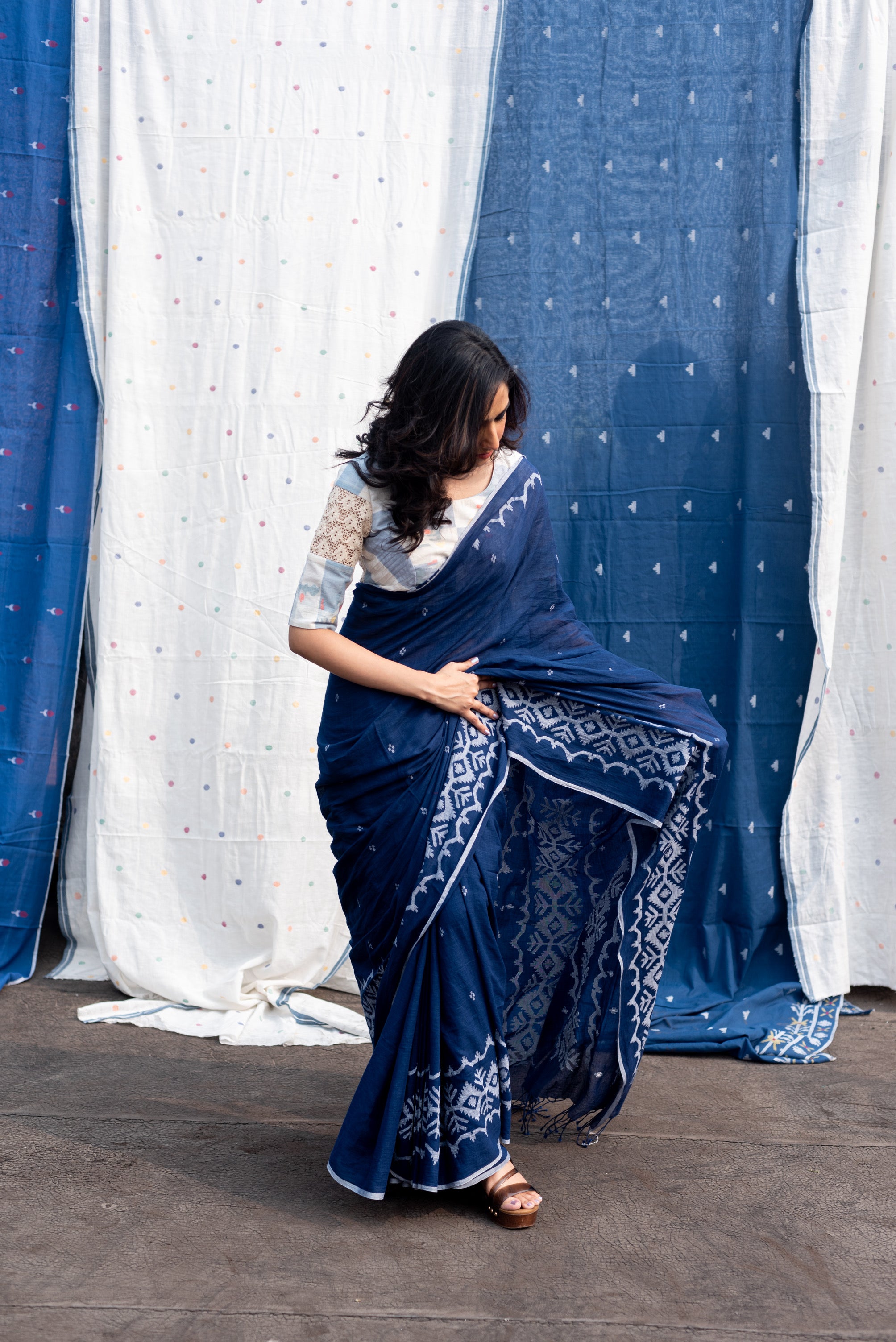 NAVY BLUE JAMDANI SAREE