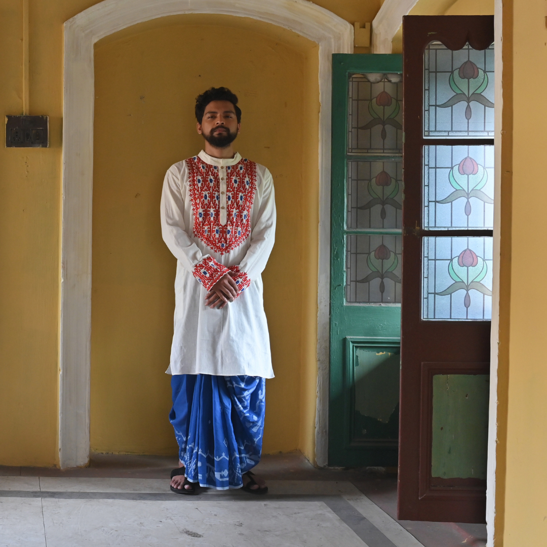 White Daalim Phool Kurta