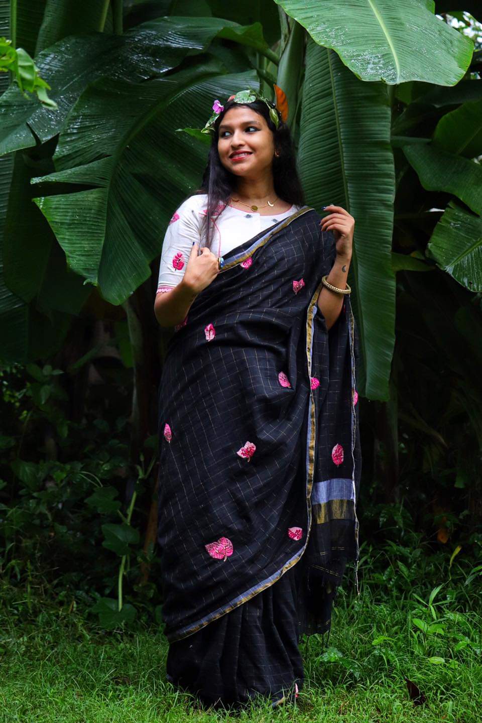 BLACK CHECK BOUGAINVILLEA (SAREE)