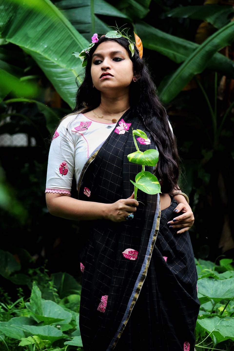 BLACK CHECK BOUGAINVILLEA (SAREE)