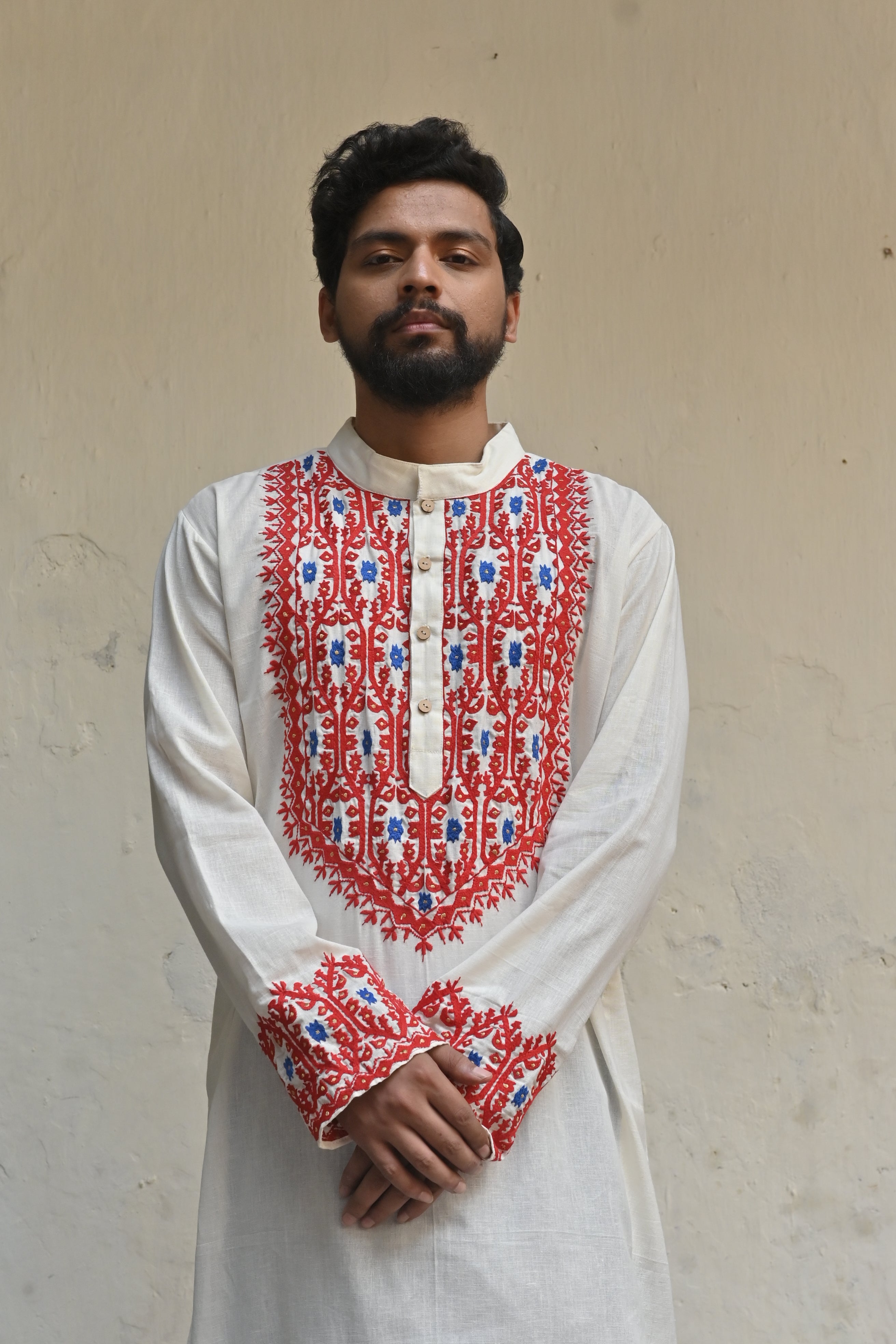 White Daalim Phool Kurta