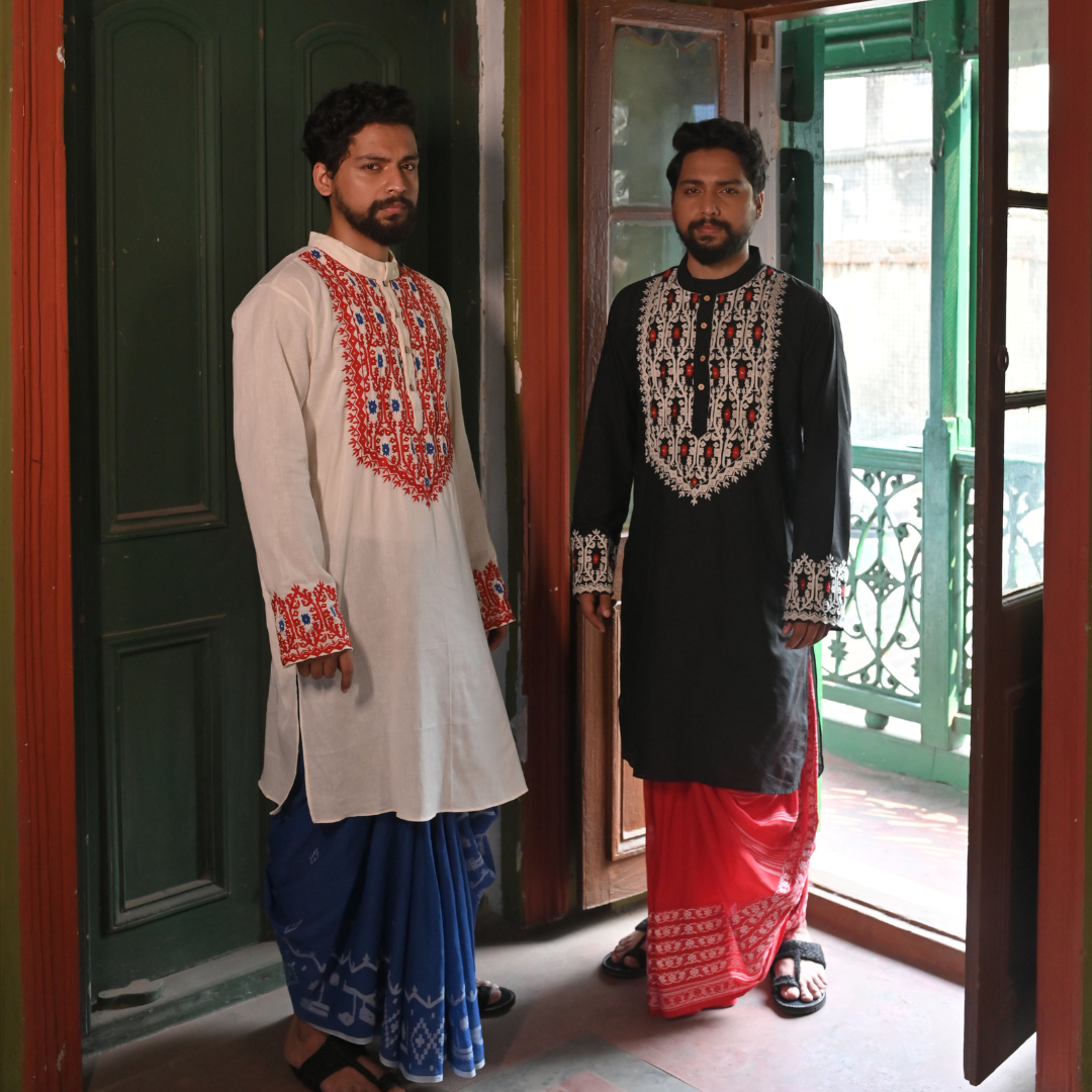 Black Daalim Phool Kurta